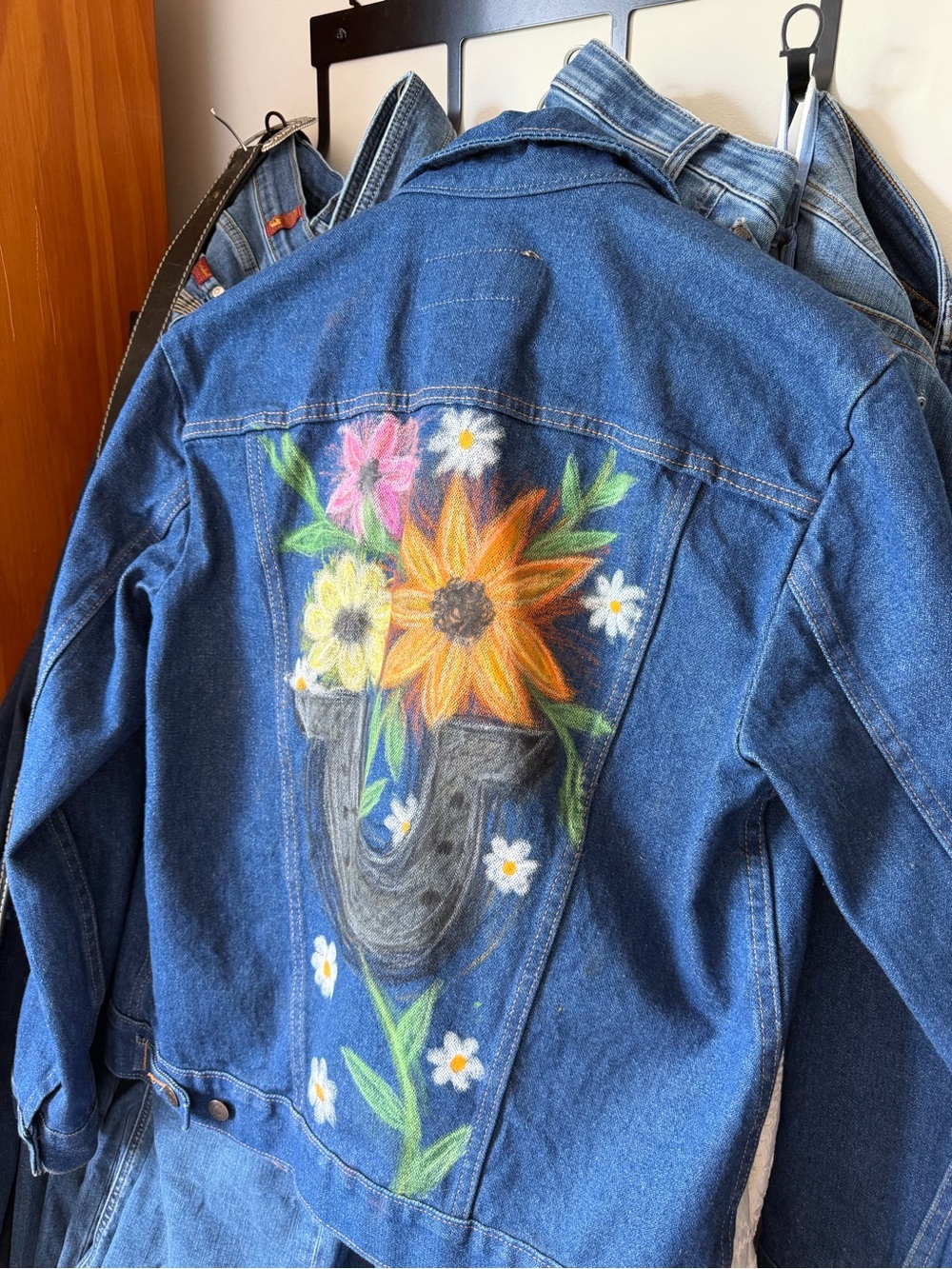 Wrangler Blue Denim Jacket with Hand Made Pastel Floral Design